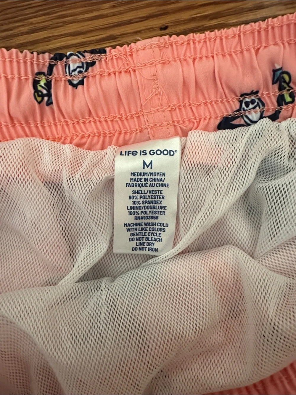 Life Is Good Pink Swim Trunks with Blue Print